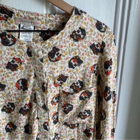 Paul and Joe Sister Chihuahua Dog Print Shirt Dress Cream Floral Size 42… - Picture 4 of 13